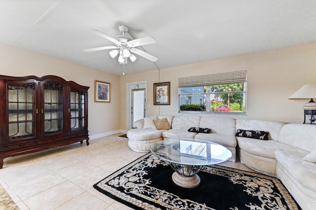 154 Tuscany C, Delray Beach, FL 33446 - living room featuring a ceiling fan and light tile patterned floors