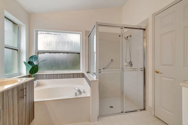 7937 Sonora St, Boynton Beach, FL 33437 - bathroom with a bath, a stall shower, vanity, and tile patterned floors