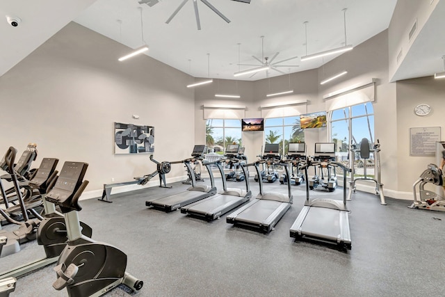 7937 Sonora St, Boynton Beach, FL 33437 - workout area featuring a towering ceiling and a ceiling fan