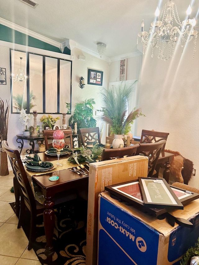 5200 Rising Comet Ln, Greenacres, FL 33463 - tiled dining room featuring ornamental molding and a chandelier