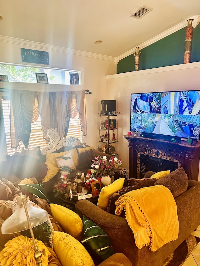 5200 Rising Comet Ln, Greenacres, FL 33463 - living room featuring crown molding and healthy amount of natural light
