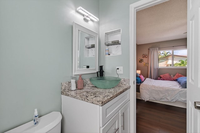 2520 SW Natura Blvd, Deerfield Beach, FL 33441 - ensuite bathroom featuring vanity, wood finished floors, and a textured ceiling