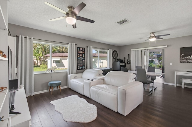2520 SW Natura Blvd, Deerfield Beach, FL 33441 - living area with ceiling fan, wood finished floors, a textured ceiling, and healthy amount of natural light