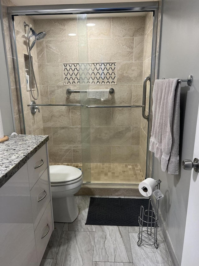 10145 NW 9th St Cir Unit 7-106, Miami, FL 33172 - bathroom with vanity, a shower stall, and marble finish flooring