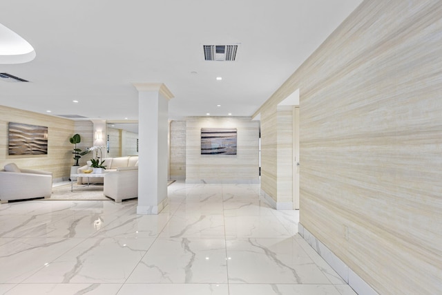 3440 S Ocean Blvd Unit 107S, Palm Beach, FL 33480 - hallway featuring marble tiled flooring and recessed lighting