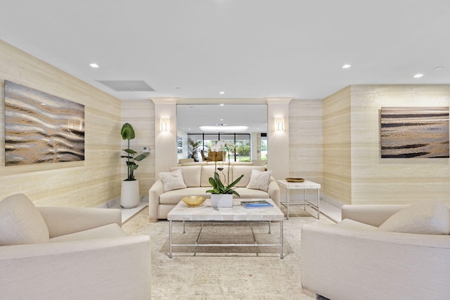 3440 S Ocean Blvd Unit 107S, Palm Beach, FL 33480 - living room featuring recessed lighting and wallpapered walls