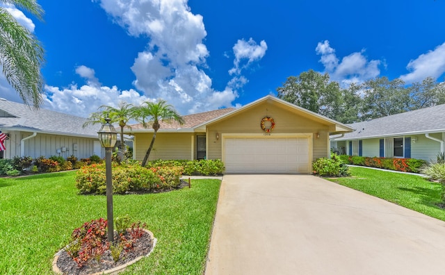 13116 SE Point O Woods Ct, Hobe Sound, FL 33455 - ranch-style home with a garage, a front lawn, and concrete driveway