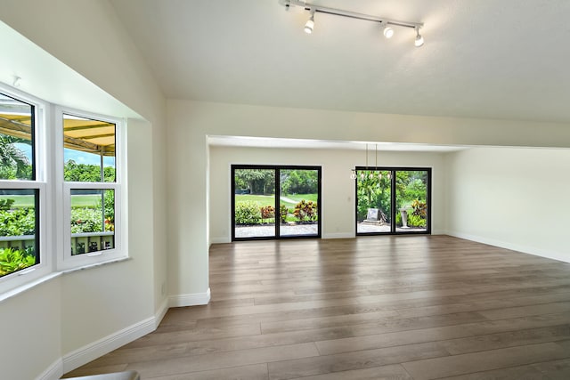 13116 SE Point O Woods Ct, Hobe Sound, FL 33455 - unfurnished room with rail lighting and hardwood / wood-style flooring