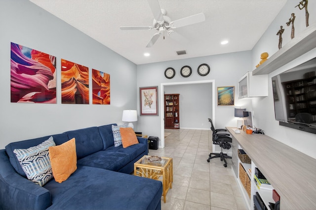 10853 Royal Caribbean Cir, Boynton Beach, FL 33437 - office space featuring ceiling fan, light tile patterned flooring, recessed lighting, and a textured ceiling