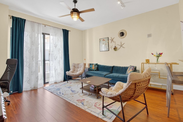 233 S Federal Hwy Unit Uph04, Boca Raton, FL 33432 - living room with a ceiling fan, wood finished floors, and rail lighting