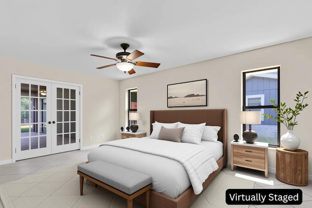 2774 SE Howell Ave, Port Saint Lucie, FL 34952 - bedroom featuring french doors, multiple windows, access to exterior, and ceiling fan