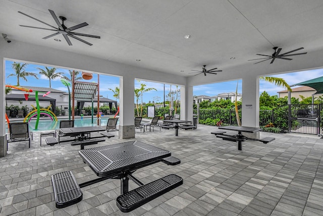 8516 Swinley Forest Way, Boca Raton, FL 33434 - view of patio / terrace with a ceiling fan and an outdoor pool