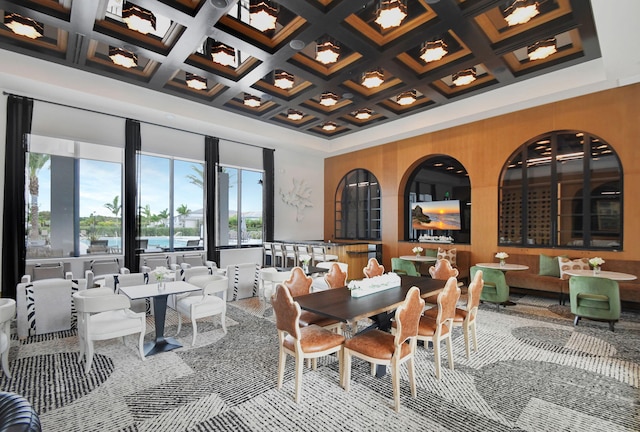 8516 Swinley Forest Way, Boca Raton, FL 33434 - dining space featuring coffered ceiling and beam ceiling