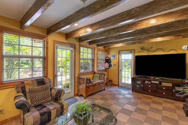 1016 N E St, Lake Worth Beach, FL 33460 - living area with beam ceiling and tile patterned floors