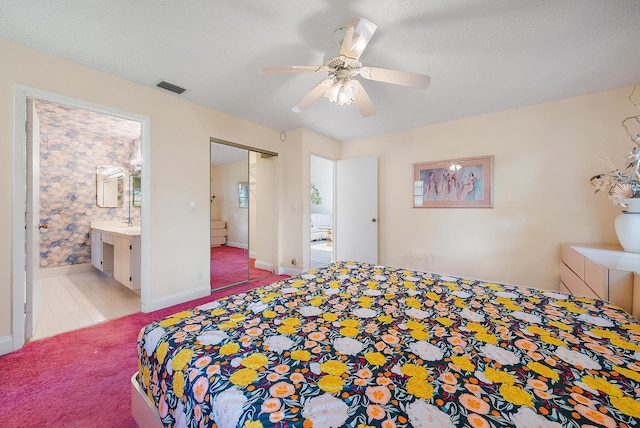 8368 Sunmeadow Ln, Boca Raton, FL 33496 - bedroom featuring carpet floors, ensuite bathroom, and ceiling fan