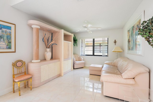 8368 Sunmeadow Ln, Boca Raton, FL 33496 - living room featuring ceiling fan and light tile patterned floors