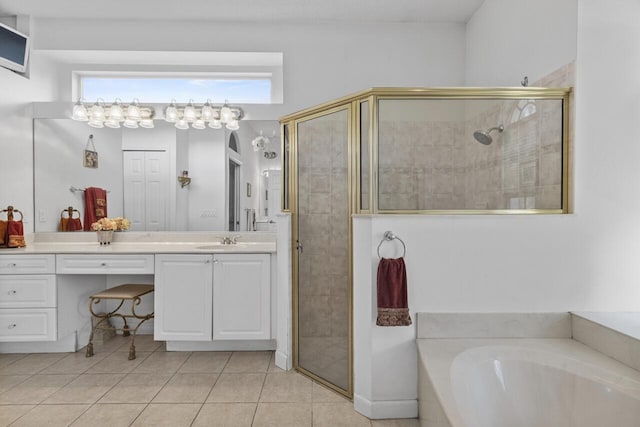 1267 SW Briarwood Dr, Saint Lucie West, FL 34986 - bathroom with tile patterned flooring, a bath, vanity, and a shower stall