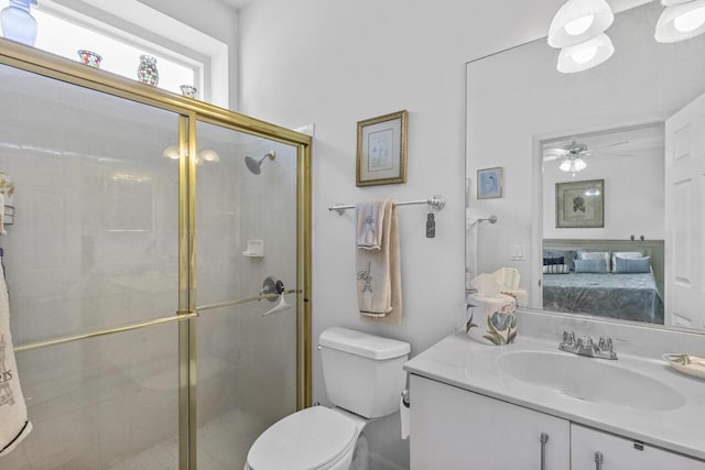 1267 SW Briarwood Dr, Saint Lucie West, FL 34986 - full bathroom with connected bathroom, a ceiling fan, vanity, and a stall shower