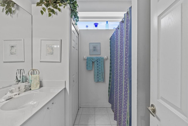 1267 SW Briarwood Dr, Saint Lucie West, FL 34986 - bathroom with tile patterned flooring, vanity, and a shower with shower curtain