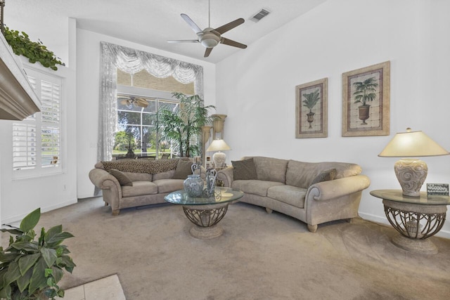 1267 SW Briarwood Dr, Saint Lucie West, FL 34986 - carpeted living area with a ceiling fan and plenty of natural light