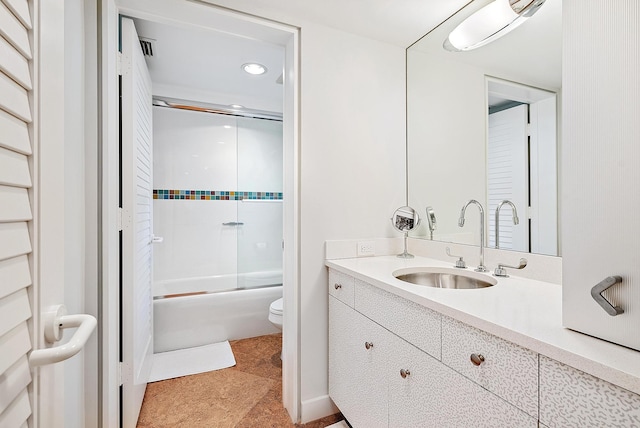 2 Church Ln Unit 115, North Palm Beach, FL 33408 - full bath featuring vanity, shower / bath combination with glass door, and recessed lighting