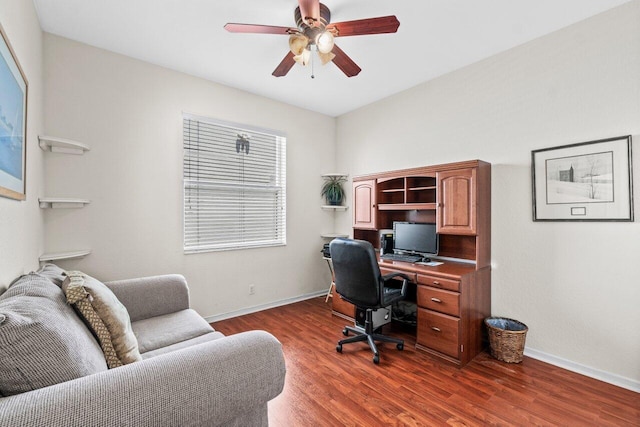 4086 Woodhill Pl, Boynton Beach, FL 33436 - office featuring dark wood-style flooring and a ceiling fan