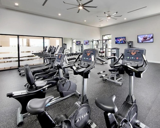 10606 W 33rd Ct, Hialeah, FL 33018 - gym featuring ceiling fan and recessed lighting
