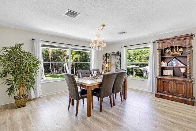 207 Jupiter Woods Dr, Jupiter, FL 33458 - dining space featuring a chandelier, light wood-type flooring, healthy amount of natural light, and a textured ceiling