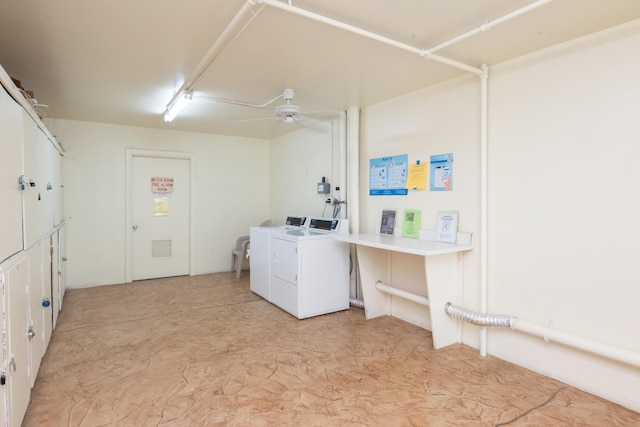 398 Mansfield Unit J, Boca Raton, FL 33434 - laundry room featuring independent washer and dryer and ceiling fan