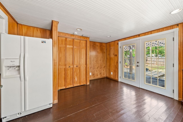 909 N L St, Lake Worth Beach, FL 33460 - unfurnished living room featuring french doors, wooden walls, recessed lighting, dark wood-type flooring, and wood ceiling