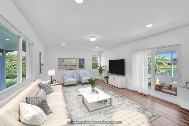 4110 NW 10th St, Delray Beach, FL 33445 - living room featuring plenty of natural light, wood finished floors, and recessed lighting