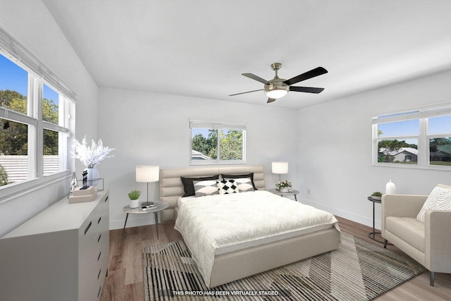 4110 NW 10th St, Delray Beach, FL 33445 - bedroom with multiple windows, wood finished floors, and ceiling fan