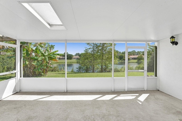 4110 NW 10th St, Delray Beach, FL 33445 - unfurnished sunroom featuring a water view and a skylight