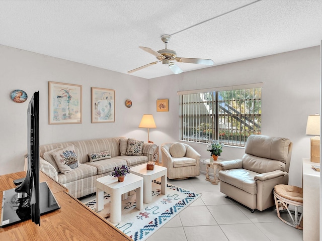 5869 Sugar Palm A Ct Unit A, Delray Beach, FL 33484 - living room with light tile patterned flooring, ceiling fan, and a textured ceiling