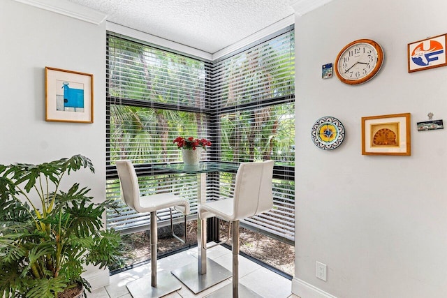 6662 Boca Del Mar Dr Unit 118, Boca Raton, FL 33433 - office area with plenty of natural light, tile patterned flooring, a textured ceiling, and ornamental molding