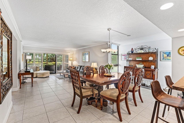 6662 Boca Del Mar Dr Unit 118, Boca Raton, FL 33433 - dining room with crown molding, a textured ceiling, light tile patterned flooring, and a chandelier