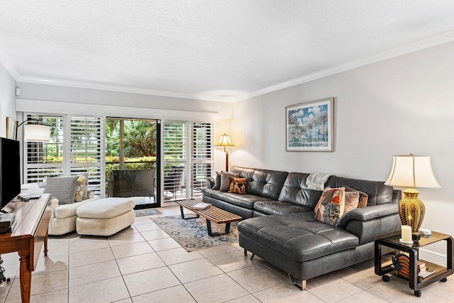 6662 Boca Del Mar Dr Unit 118, Boca Raton, FL 33433 - living area featuring light tile patterned floors, crown molding, and a textured ceiling