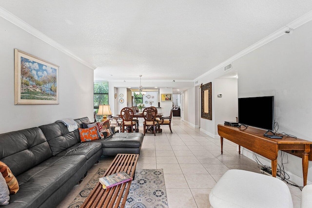 6662 Boca Del Mar Dr Unit 118, Boca Raton, FL 33433 - living room with crown molding, light tile patterned floors, and a textured ceiling