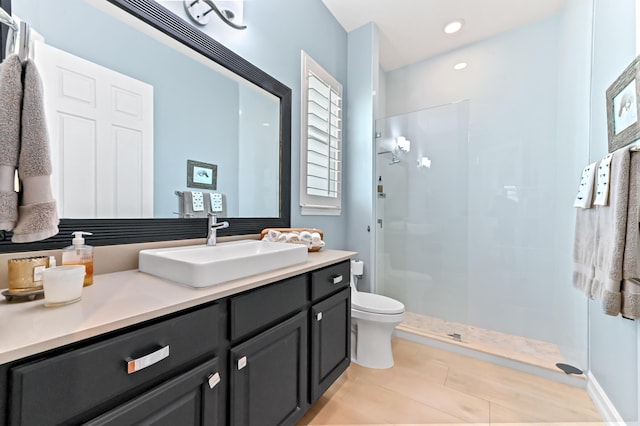 908 SW Squire Johns Ln, Palm City, FL 34990 - bathroom featuring walk in shower, vanity, and tile patterned flooring