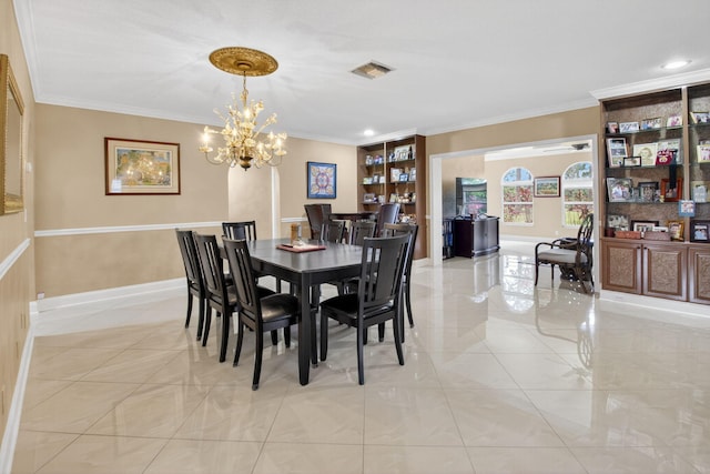 2 Fairway Dr, Boynton Beach, FL 33436 - dining area with a chandelier, ornamental molding, and recessed lighting