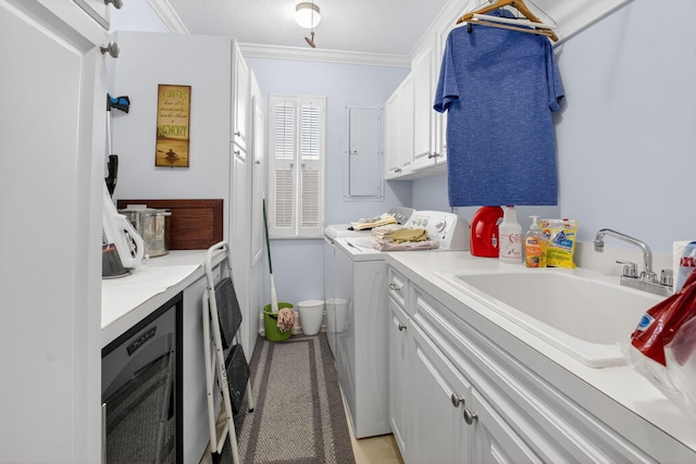 2 Fairway Dr, Boynton Beach, FL 33436 - laundry area featuring separate washer and dryer, cabinet space, and ornamental molding