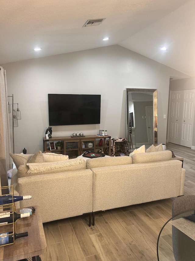 5710 Coach House F Cir Unit F, Boca Raton, FL 33486 - living room with wood finished floors, lofted ceiling, and recessed lighting