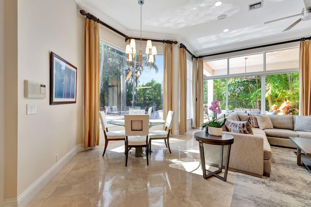 6404 Dorsay Ct, Delray Beach, FL 33484 - dining space featuring a chandelier and a ceiling fan