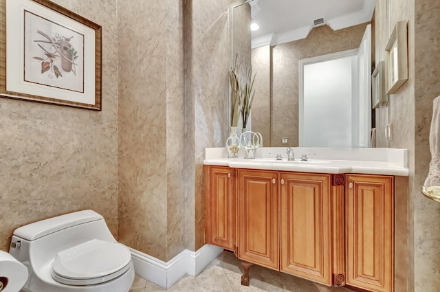 6404 Dorsay Ct, Delray Beach, FL 33484 - bathroom featuring vanity, tile patterned floors, and crown molding