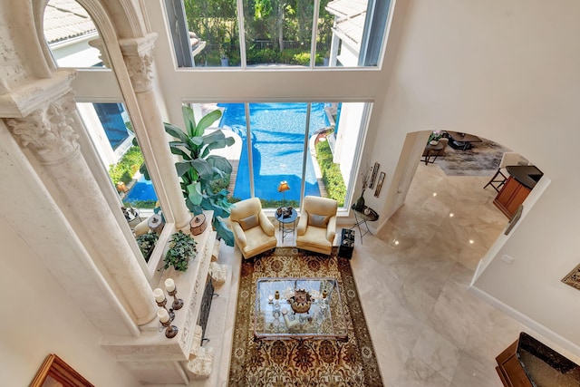6404 Dorsay Ct, Delray Beach, FL 33484 - living area with a towering ceiling and ornate columns