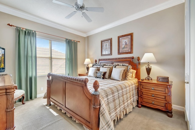 6404 Dorsay Ct, Delray Beach, FL 33484 - bedroom with light carpet, crown molding, and a ceiling fan
