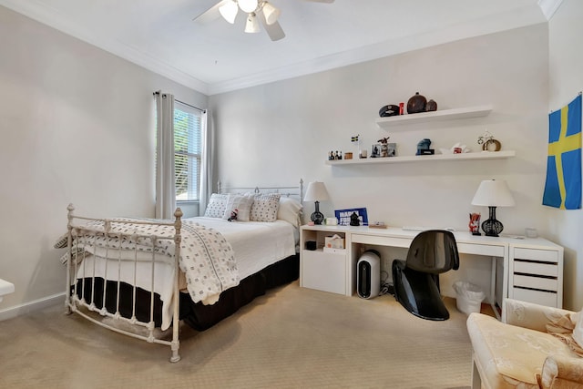 6404 Dorsay Ct, Delray Beach, FL 33484 - carpeted bedroom with ornamental molding, a ceiling fan, and a desk
