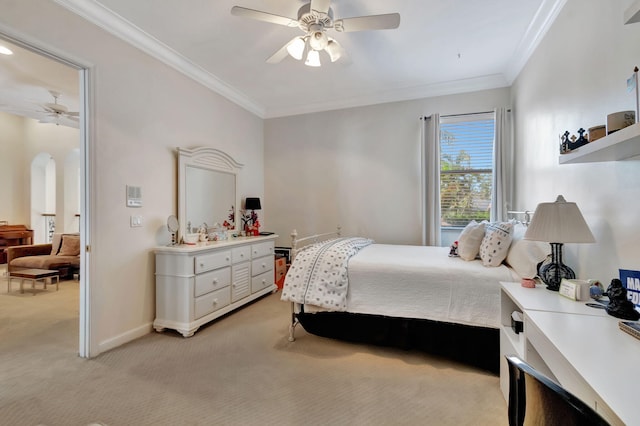 6404 Dorsay Ct, Delray Beach, FL 33484 - bedroom with light colored carpet, ornamental molding, and a ceiling fan