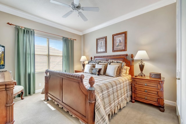 6404 Dorsay Ct, Delray Beach, FL 33484 - bedroom with light colored carpet, crown molding, and a ceiling fan