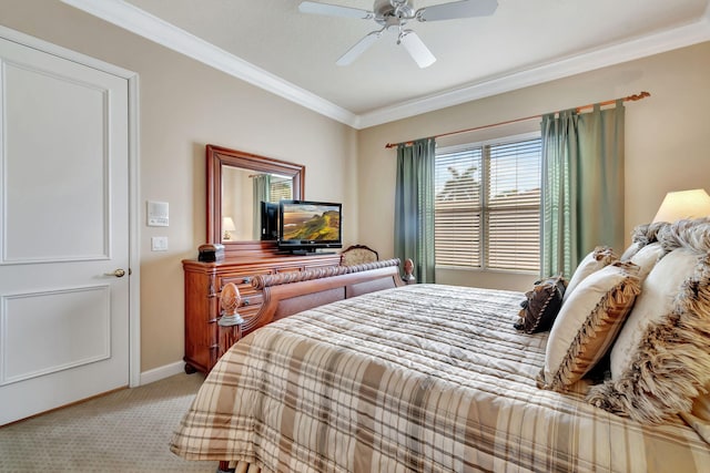6404 Dorsay Ct, Delray Beach, FL 33484 - bedroom with light carpet, ornamental molding, and a ceiling fan